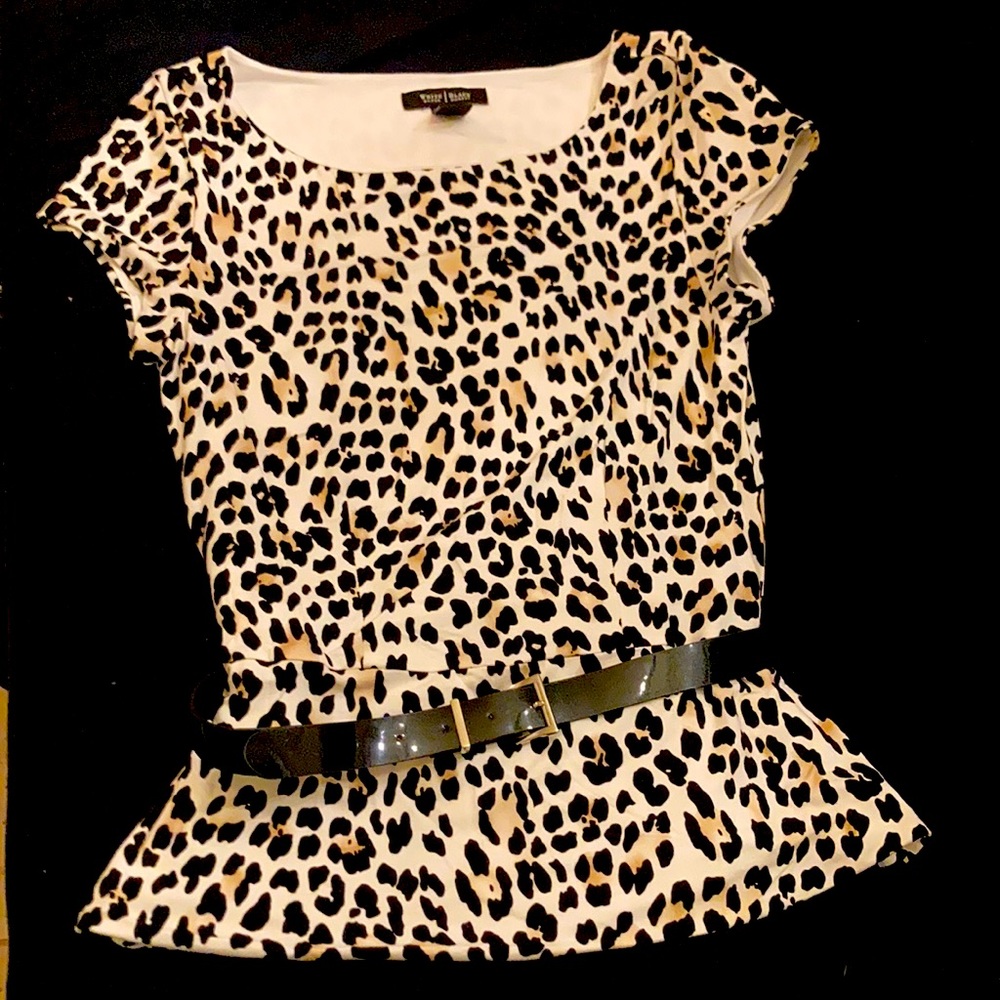 Leopard belted peplum top